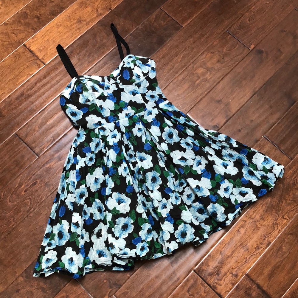 Floral Sleeveless Dress - Black and Blue